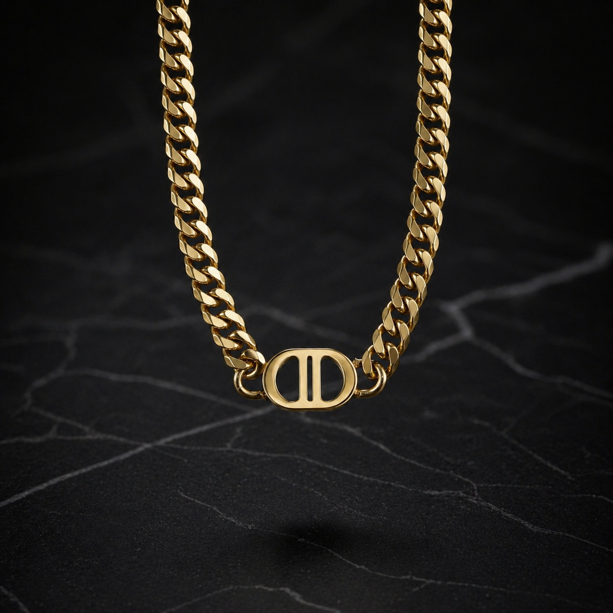 Gold Stainless Steel CD Curb Chain Necklace