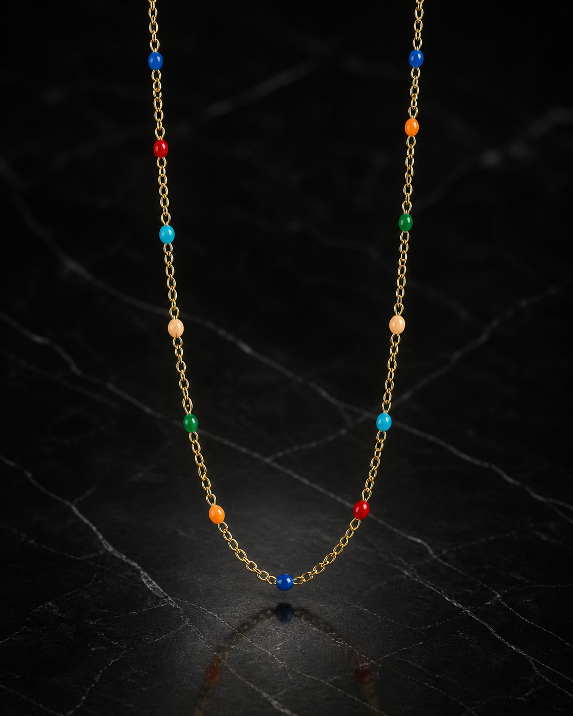 Gold Stainless Steel Colorful Enamel Bead Necklace