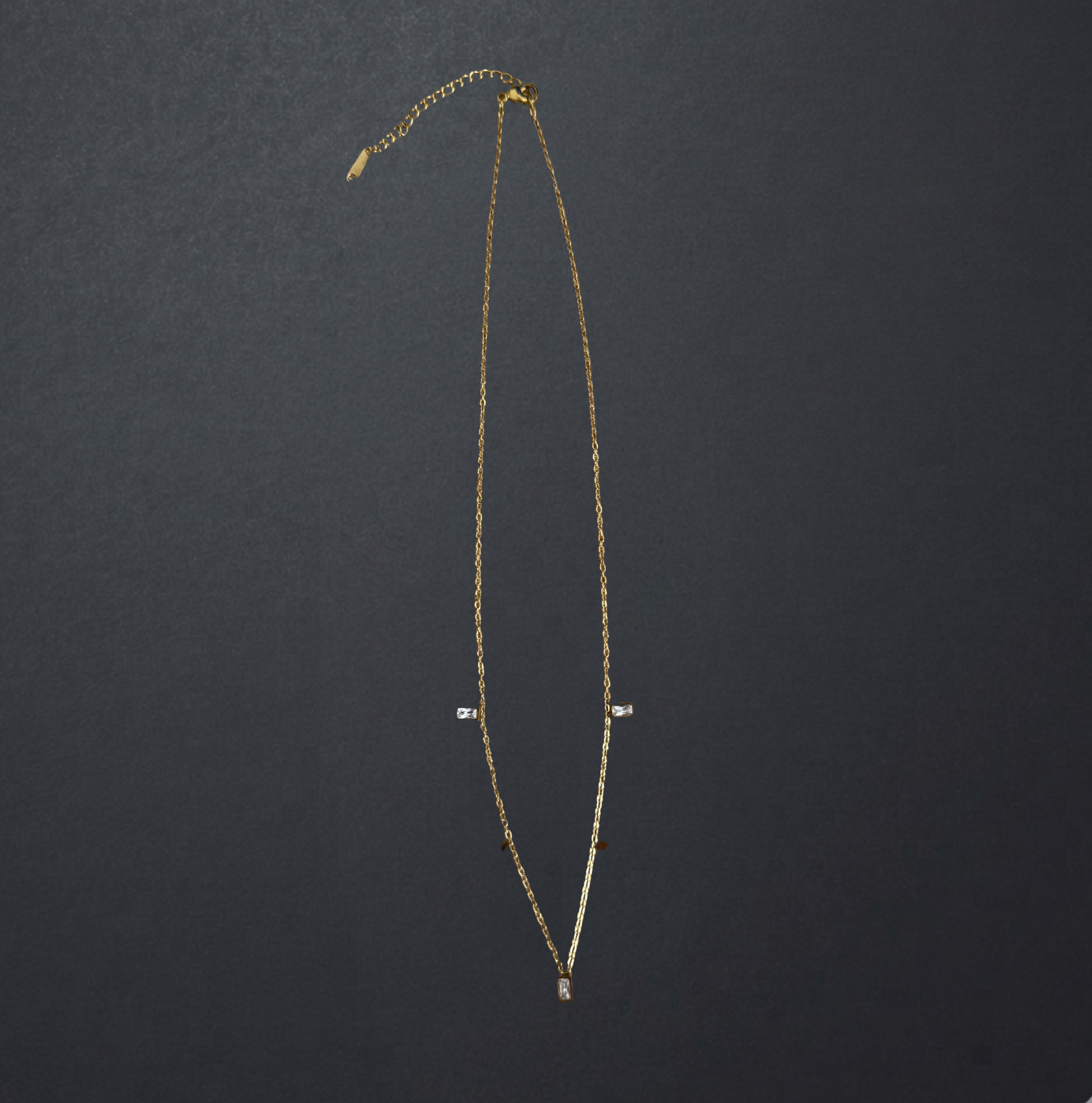 Gold Stainless Steel Baguette Station Necklace image 2