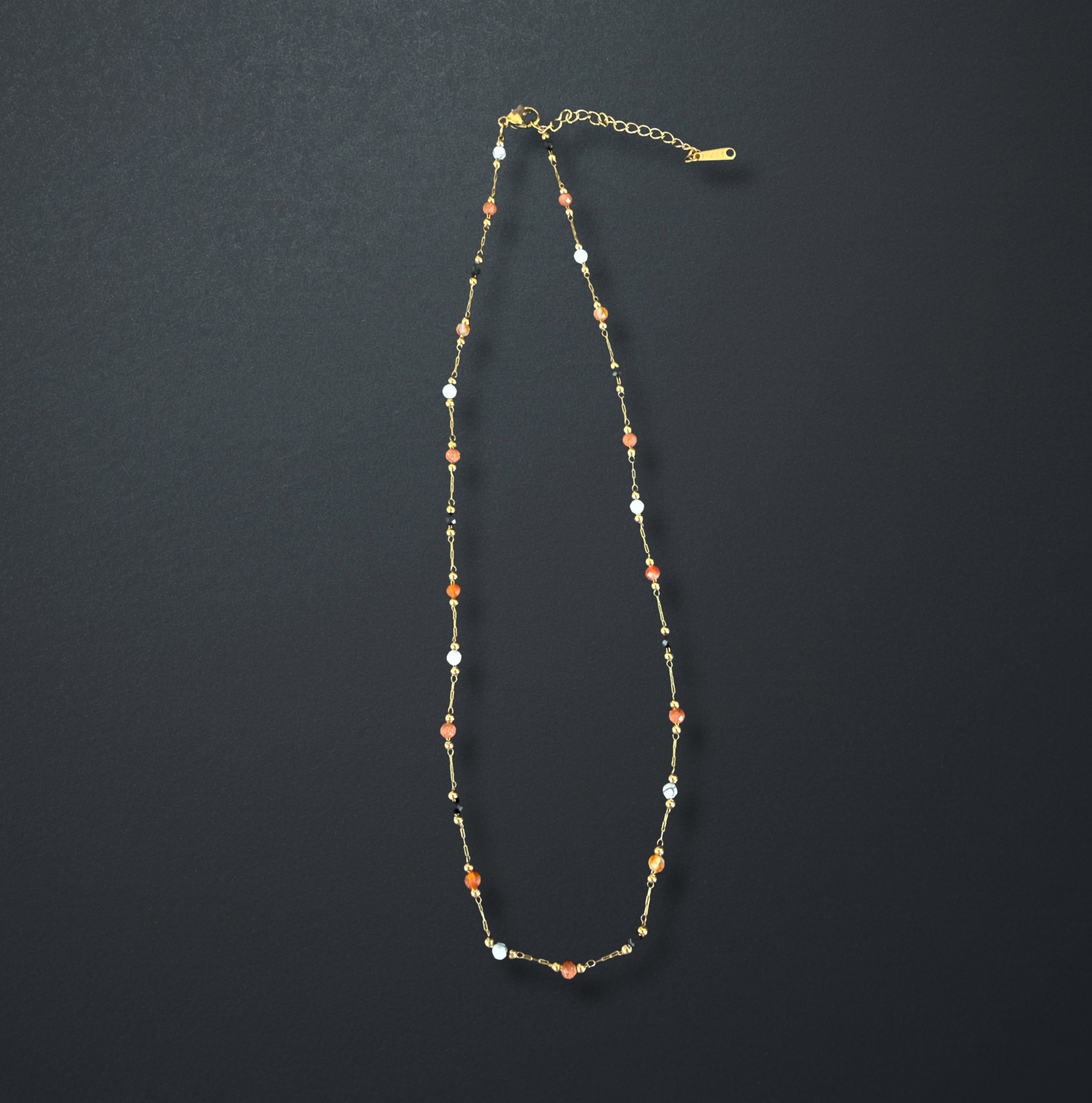 Gold Stainless Steel Beaded Necklace - Multi-Color image 2